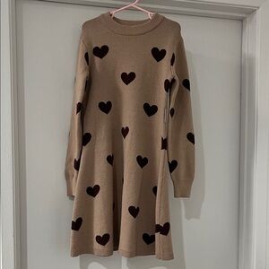 Heart Patterned Tan Kids Sweater Dress